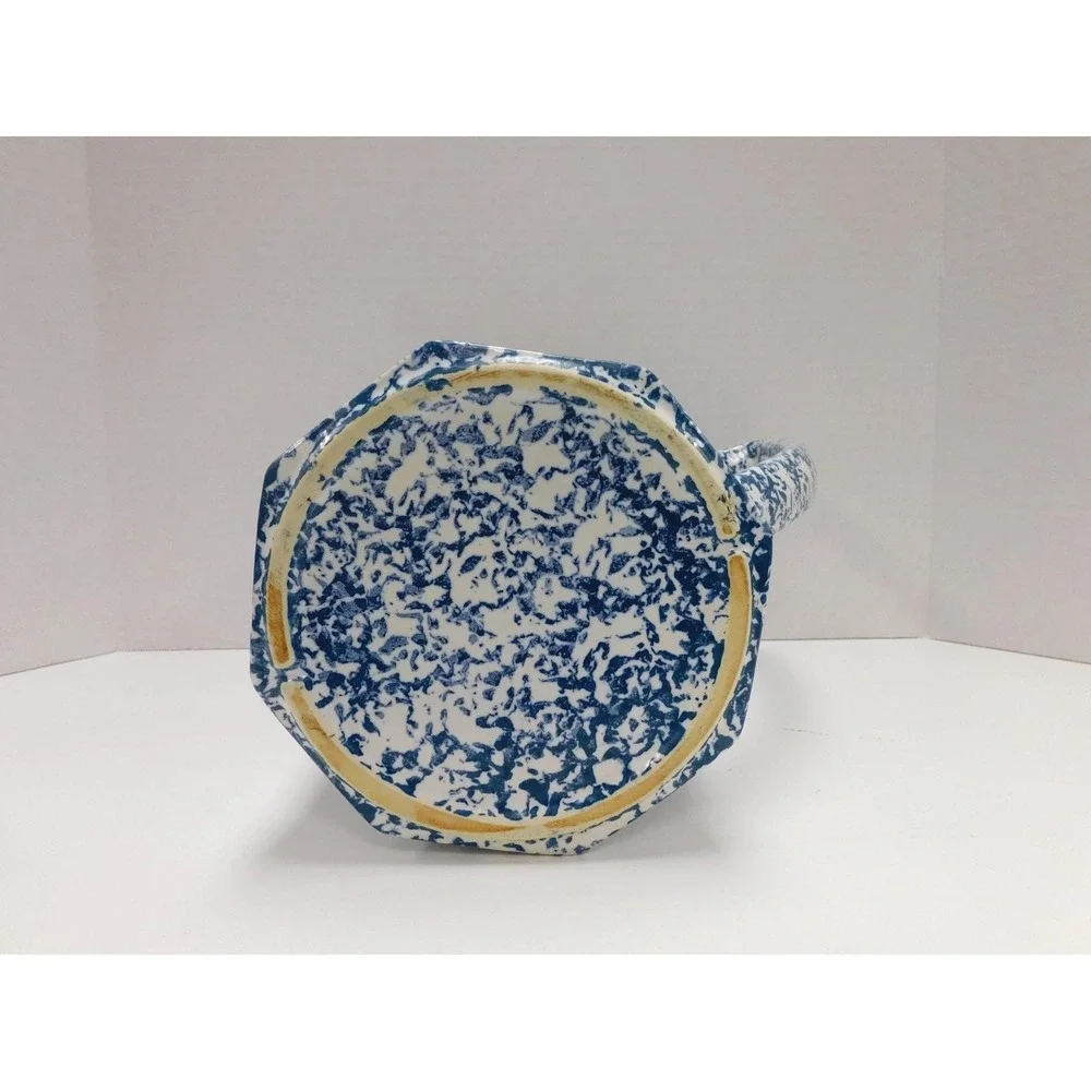 Vtg McCoy Blue and White Sponge Splatter ware Ceramic Pitcher Scalloped Edge DW8